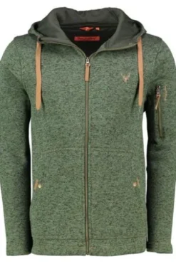 OS TRACHTEN Fleece-Jacke grün meliert mit Kapuze