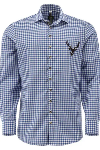 OS TRACHTEN Hemd blau kariert Slim Fit Langarm