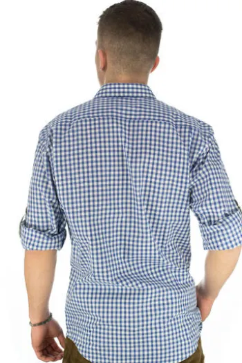 OS TRACHTEN Hemd blau kariert Regular Fit Langarm mit Krempelarm