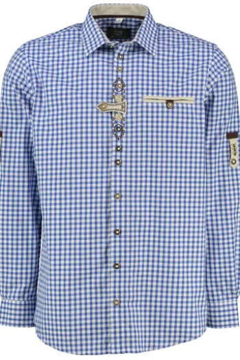 OS TRACHTEN Hemd blau kariert Regular Fit Langarm mit Krempelarm