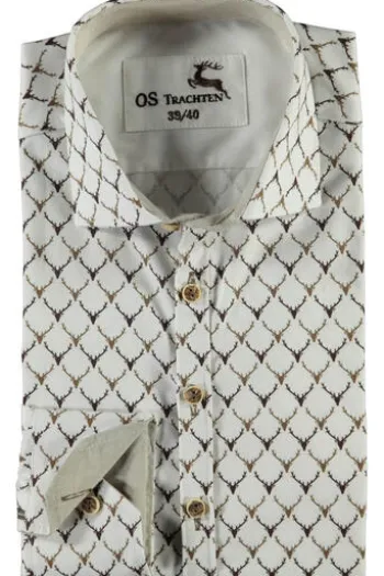 OS TRACHTEN Hemd braun gemustert Slim Fit Langarm Haifischkragen