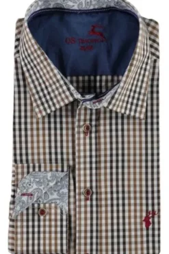 OS TRACHTEN Hemd braun kariert Slim Fit Langarm Haifischkragen