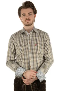 OS TRACHTEN Hemd braun kariert Slim Fit Langarm Haifischkragen