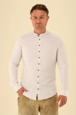 OS TRACHTEN Hemd dunkelgrün gemustert Slim Fit Langarm