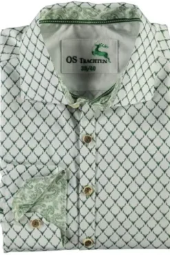 OS TRACHTEN Hemd grün gemustert Slim Fit Langarm Haifischkragen