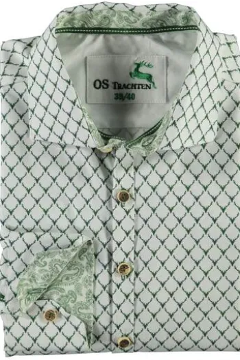 OS TRACHTEN Hemd grün gemustert Slim Fit Langarm Haifischkragen