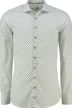 OS TRACHTEN Hemd grün gemustert Slim Fit Langarm Haifischkragen