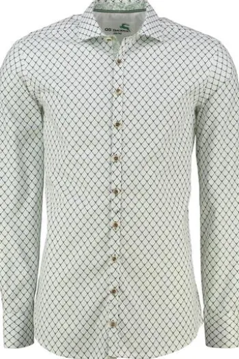 OS TRACHTEN Hemd grün gemustert Slim Fit Langarm Haifischkragen