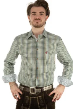 OS TRACHTEN Hemd grün kariert Slim Fit Langarm Haifischkragen
