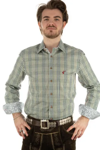 OS TRACHTEN Hemd grün kariert Slim Fit Langarm Haifischkragen