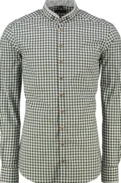 OS TRACHTEN Hemd grün kariert Slim Fit Langarm Stehkragen
