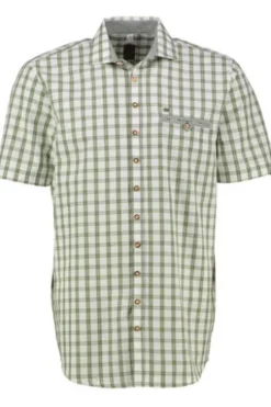 OS TRACHTEN Hemd khaki kariert Regular Fit Kurzarm