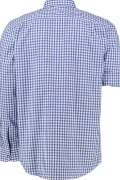 OS TRACHTEN Hemd mit Krempelarm blau kariert Regular Fit Langarm Krempelärmel