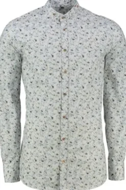 OS TRACHTEN Hemd mit Stehkragen blau geblümt Slim Fit
