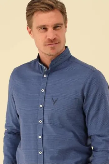 OS TRACHTEN Hemd mittelblau gemustert Slim Fit Langarm