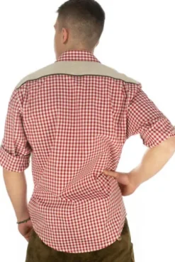 OS TRACHTEN Hemd rot kariert Regular Fit Langarm mit Stickerei