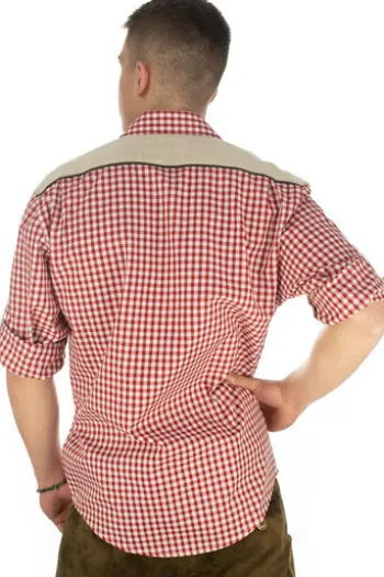 OS TRACHTEN Hemd rot kariert Regular Fit Langarm mit Stickerei