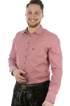 OS TRACHTEN Hemd rot kariert Slim Fit Langarm