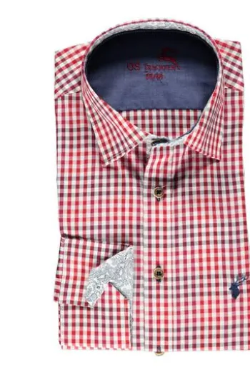 OS TRACHTEN Hemd rot kariert Slim Fit Langarm