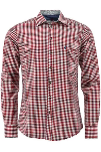 OS TRACHTEN Hemd rot kariert Slim Fit Langarm