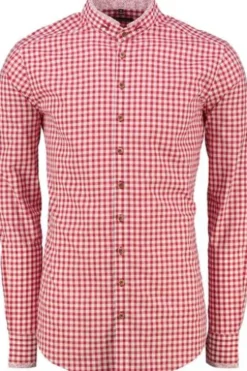 OS TRACHTEN Hemd rot kariert Slim Fit Langarm Stehkragen