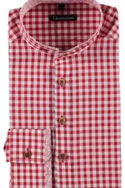OS TRACHTEN Hemd rot kariert Slim Fit Langarm Stehkragen