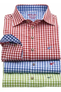 OS TRACHTEN Hemd rot kariert Slim Fit Langarm