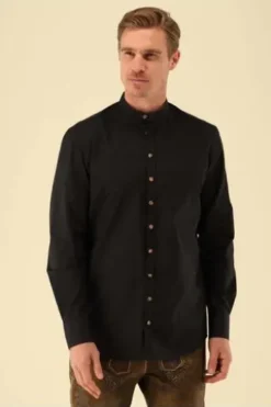 OS TRACHTEN Hemd schwarz Slim Fit Langarm