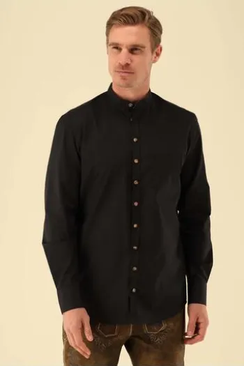 OS TRACHTEN Hemd schwarz Slim Fit Langarm