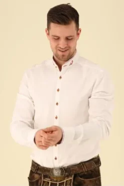 OS TRACHTEN Hemd weiß/blau Slim Fit Langarm