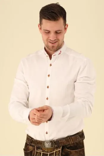 OS TRACHTEN Hemd weiß/blau Slim Fit Langarm