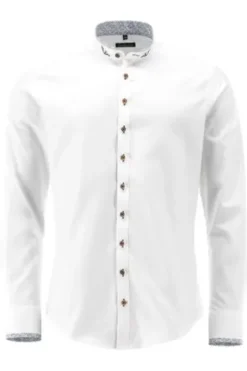 OS TRACHTEN Hemd weiß/blau Slim Fit Langarm