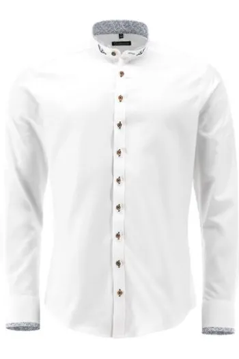 OS TRACHTEN Hemd weiß/blau Slim Fit Langarm
