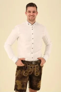 OS TRACHTEN Hemd weiß/blau Slim Fit Langarm