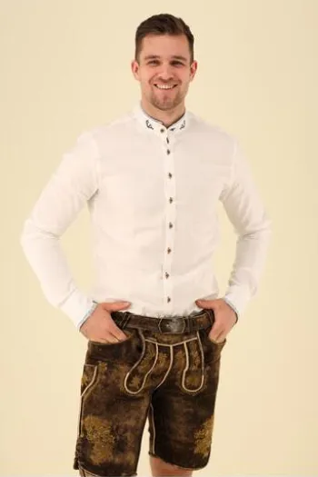OS TRACHTEN Hemd weiß/blau Slim Fit Langarm