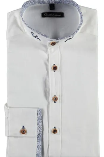 OS TRACHTEN Hemd weiß/blau Slim Fit Langarm
