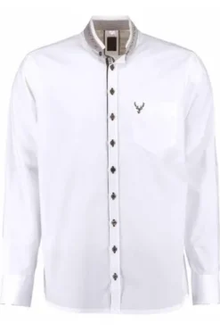 OS TRACHTEN Hemd weiss/ braun Slim Fit Langarm