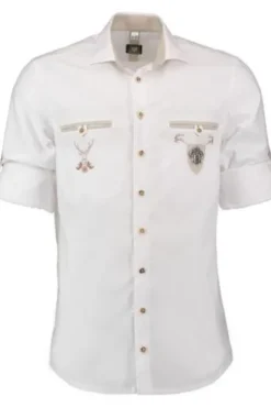 OS TRACHTEN Hemd weiss Slim Fit Langarm mit Stickerei
