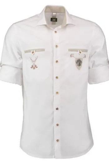 OS TRACHTEN Hemd weiss Slim Fit Langarm mit Stickerei