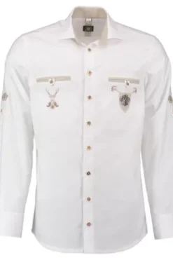 OS TRACHTEN Hemd weiss Slim Fit Langarm mit Stickerei