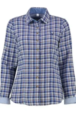OS TRACHTEN Karo-Flanell-Bluse blau kariert