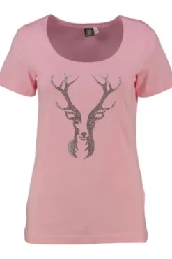 OS TRACHTEN Shirt rosa mit Hirsch-Applikation