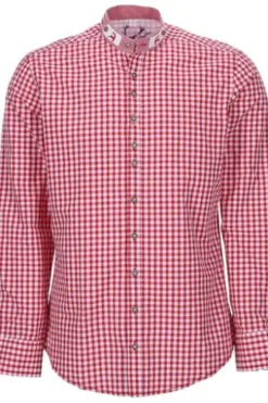 OS-TRACHTEN Slim-Fit Stehkragen Trachtenhemd rot-kariert