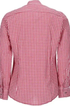 OS-TRACHTEN Slim-Fit Stehkragen Trachtenhemd rot-kariert