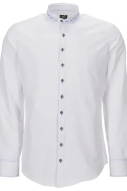 OS TRACHTEN Trachtenhemd weiss/blau Slim Fit Langarm