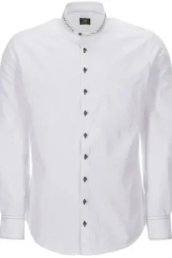 OS TRACHTEN Trachtenhemd weiss/grün Slim Fit Langarm