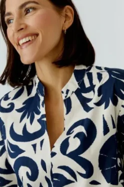 OUI Kleid white blue gemustert