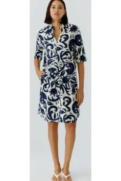 OUI Kleid white blue gemustert