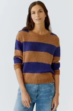 OUI Pullover EMSY camel/blue gestreift 3/4-Arm