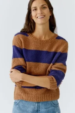 OUI Pullover EMSY camel/blue gestreift 3/4-Arm